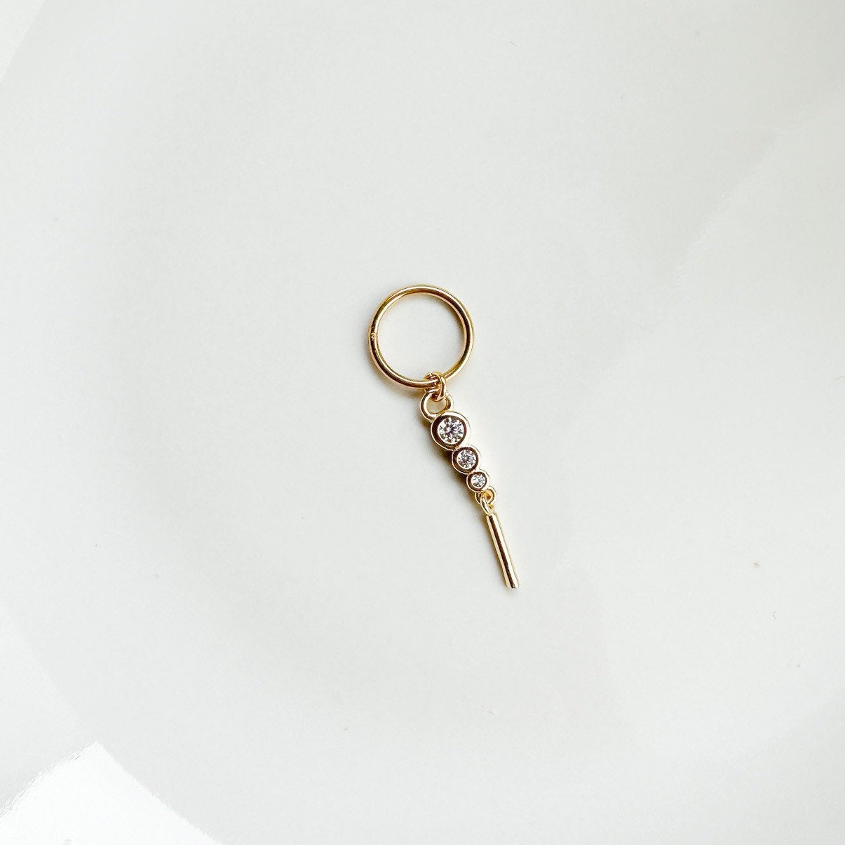 16G 18G Triple CZ Bar Dangle Titanium Cartilage Hoop Earrings, rook huggie, hoop huggies, helix hoops, small hoops