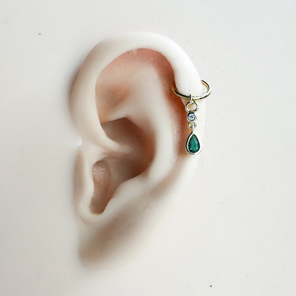 16G 18G Emerald CZ Dangle Titanium Cartilage Hoop Earrings, rook huggie, hoop huggies, helix hoops, small hoops