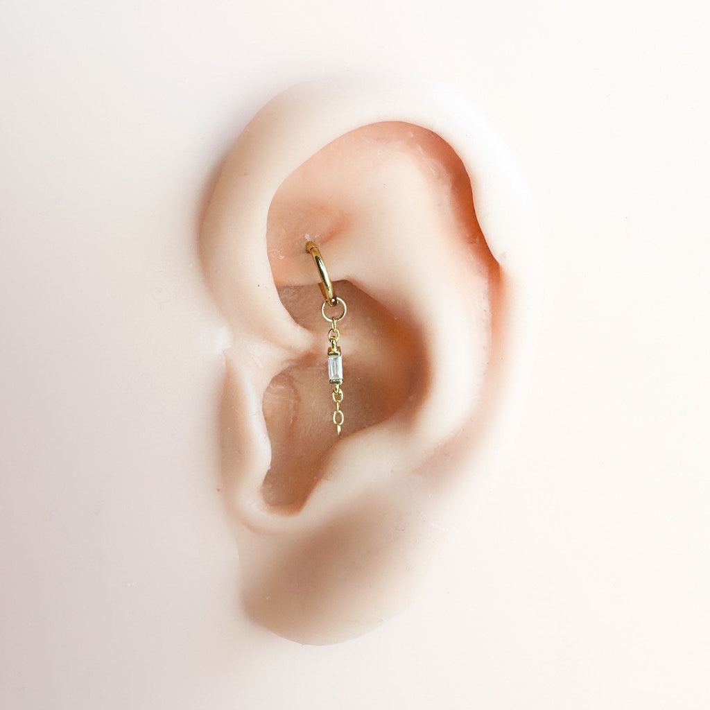 16g 18g Dainty CZ Bar Chain titanium sterling silver, 18k gold plated rook hoop, rook huggie, hoop huggies, cartilage piercing