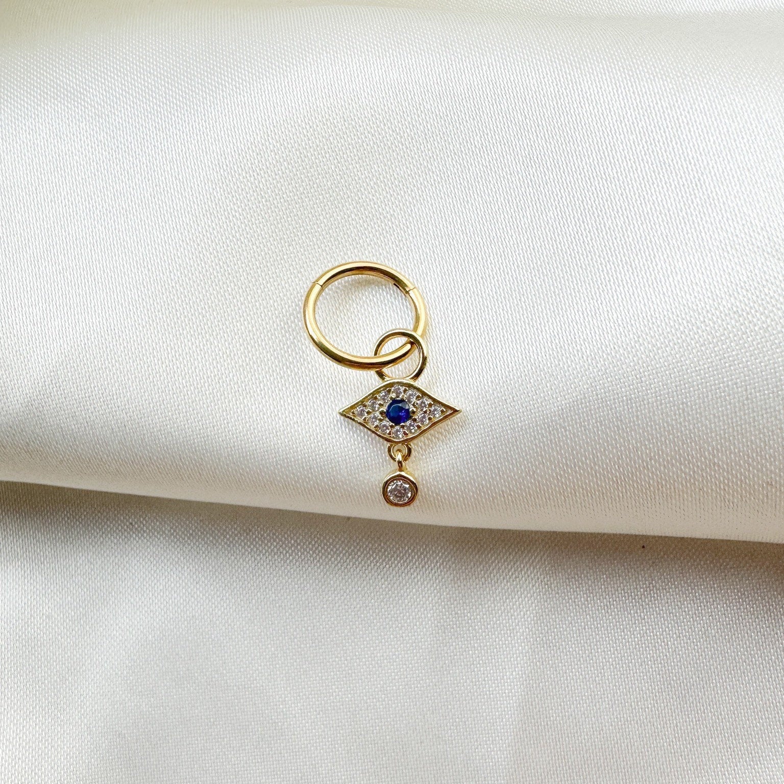 16g 14g Dainty Evil Eye Hoop Belly Ring, Titanium silver or gold, belly piercings, 8mm or 10mm, Hoop Piercing, Hamsa Piercing