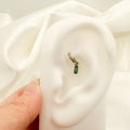 16g 18g Dainty Emerald CZ Bar sterling silver, 18k gold plated rook hoop, rook huggie, hoop huggies, cartilage piercing, cartilage earrings