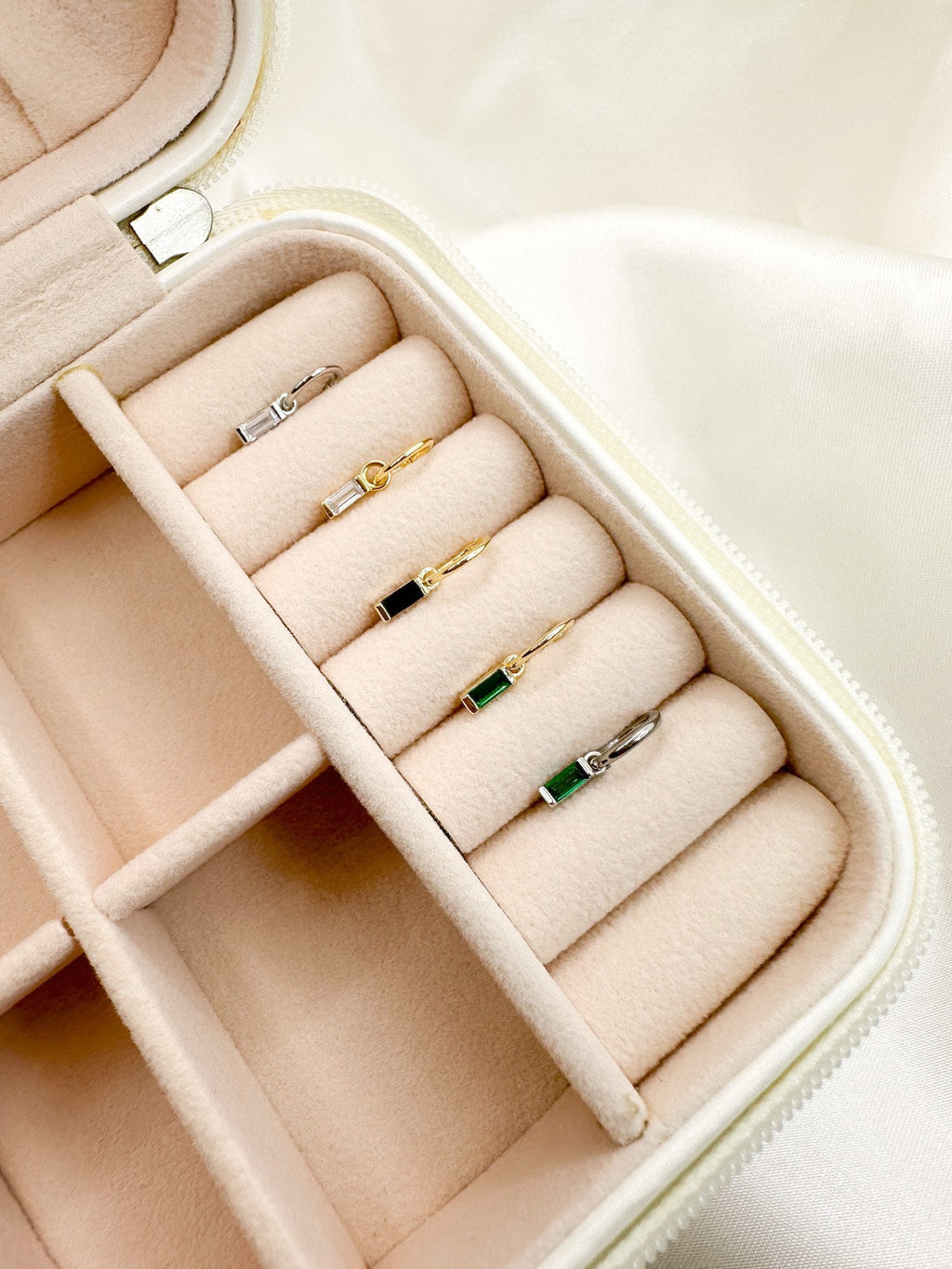 16g 18g Dainty Emerald CZ Bar sterling silver, 18k gold plated rook hoop, rook huggie, hoop huggies, cartilage piercing, cartilage earrings