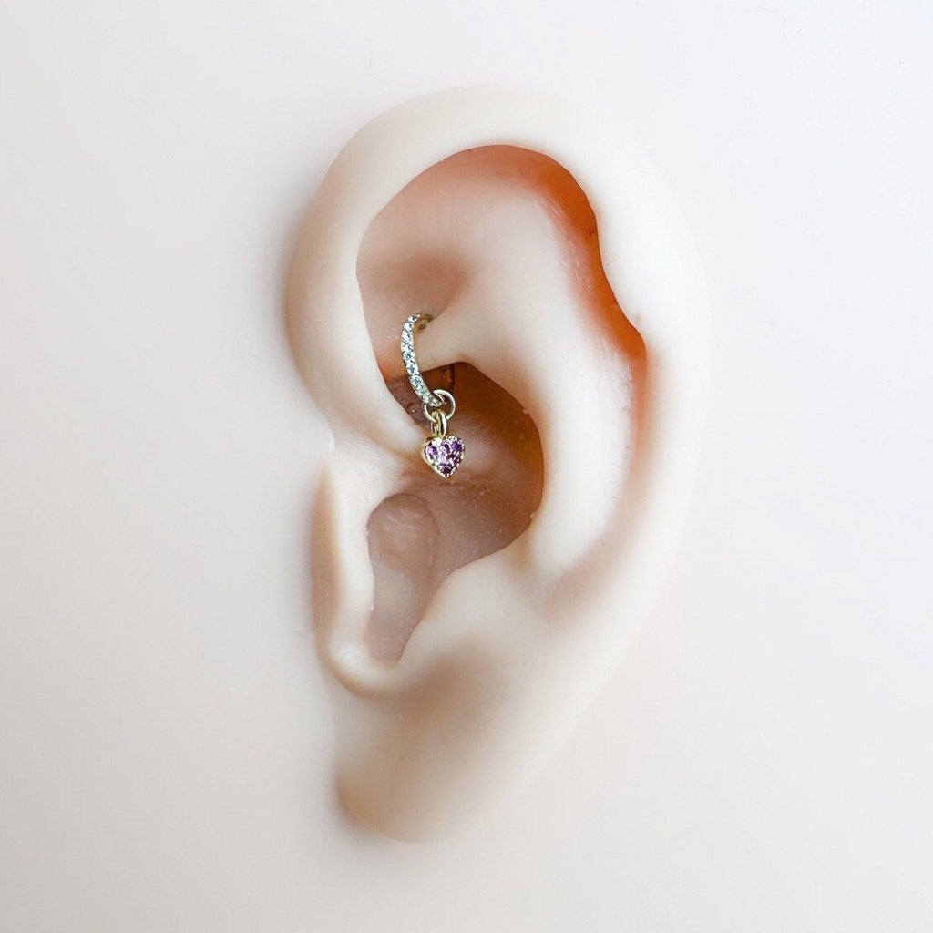 16g 18g Dainty Sweet Heart Hoop Charm, segment clicker, stainless steel silver or gold, rook huggie, hoop huggies, helix hoop charm 6mm