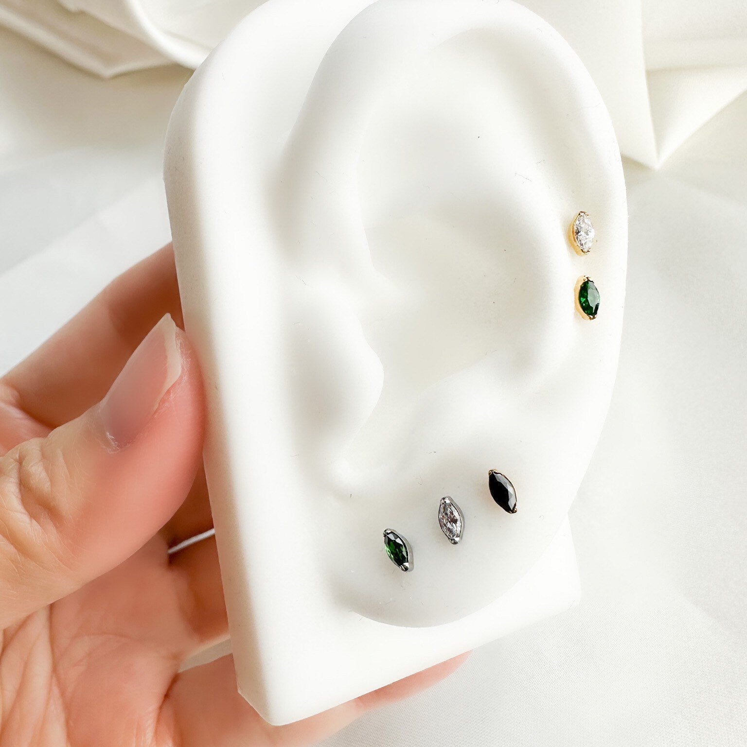 Tiny Marquise Gem Tragus Earring CZ Black Titanium Cartilage Earring Screw In Tragus Labret Stud IMPLANT GRADE Titanium