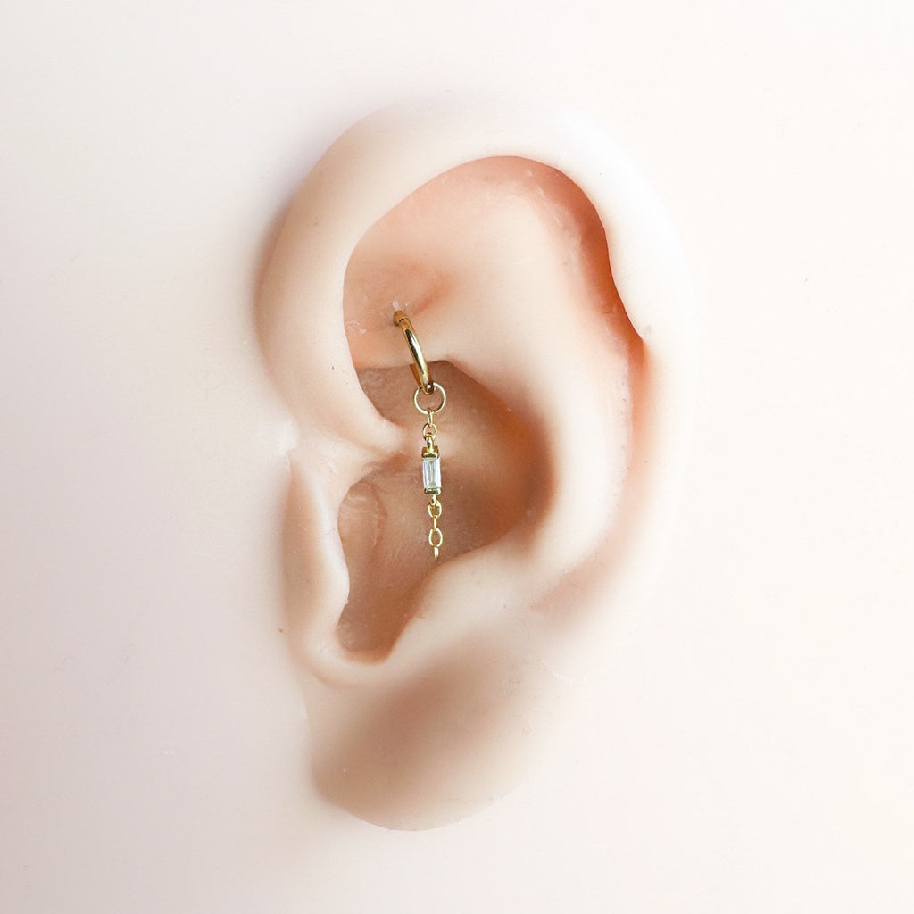 16g 18g Rook Hoop Dainty CZ Bar Chain 316L Surgical Steel, sterling silver, 6mm hoop, hoop huggies, cartilage piercing, small hoops