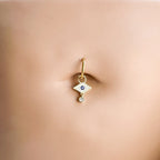 16g 14g Dainty Evil Eye Hoop Belly Ring, Titanium silver or gold, belly piercings, 8mm or 10mm, Hoop Piercing, Hamsa Piercing