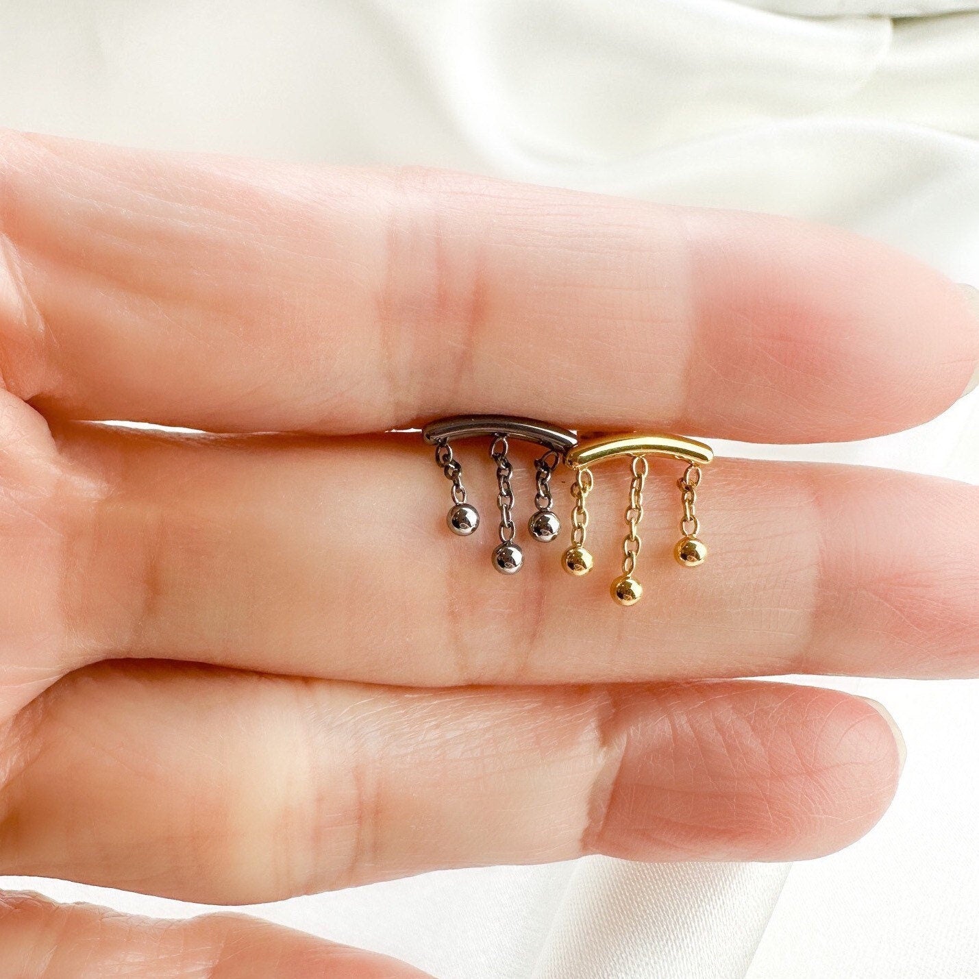 Hidden Helix Piercing 16g F136 Implant Grade Titanium Ball Tassel flat piercing, helix labret, hidden rook piercing