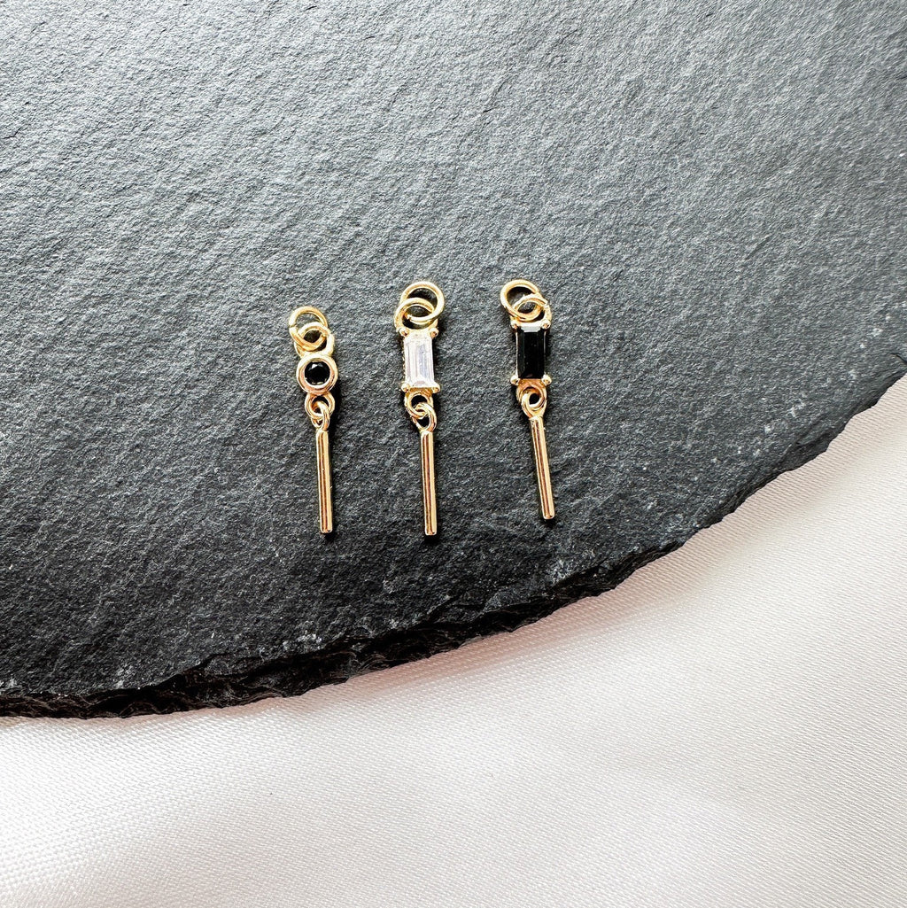 Dainty Black circle CZ Dangle Hoop Charm, sterling silver, 18k gold plated helix hoop, hoop huggies, conch hoop charm, helix hoop charm