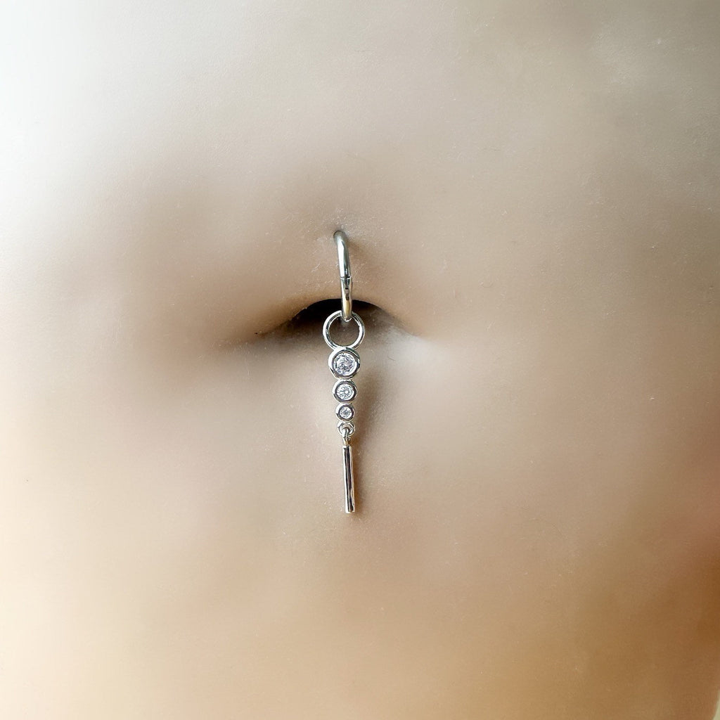 16g 14g Dainty Triple CZ Dangle Hoop Belly Ring, Titanium silver or gold, belly piercings, 8mm or 10mm, Hoop Piercing, belly hoop