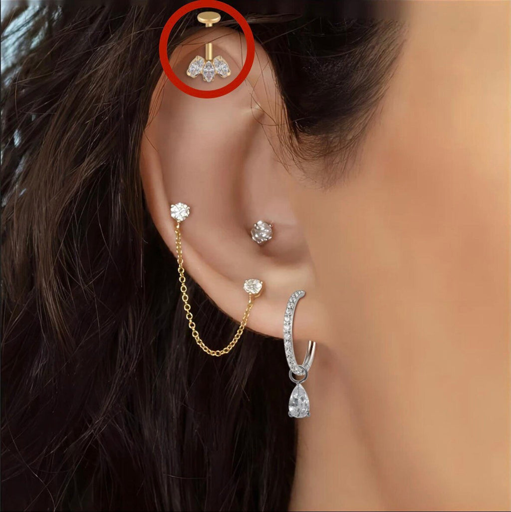 Minimalist ASTM F136 Titanium 16G Marquise CZ Screw Flat Back Vertical Helix Piercing Cartilage Stud Earring