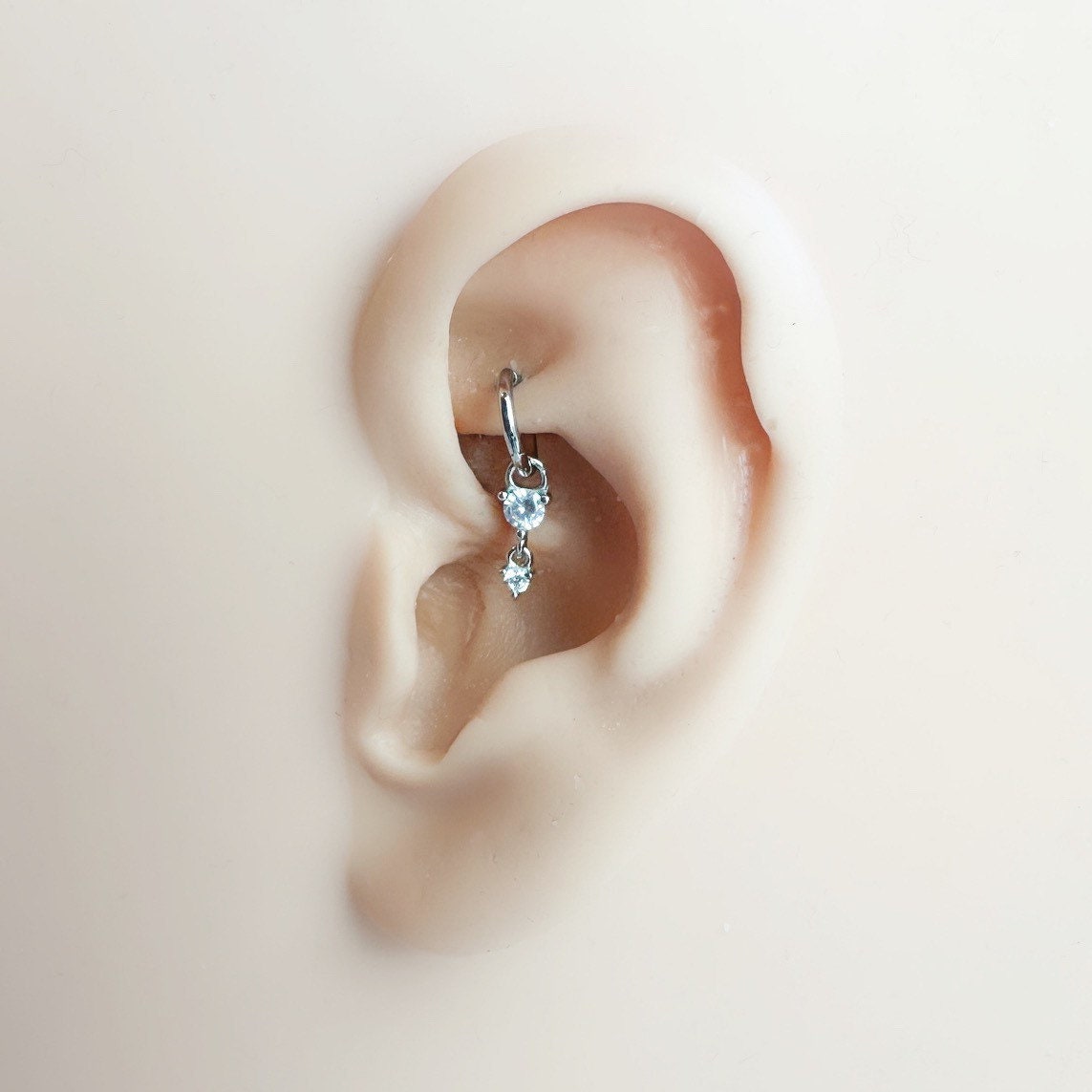 Dainty Crystal Dangle Hoop Charm, sterling silver, 18k gold plated rook hoop, hoop huggies, cartilage piercing, helix hoop charm