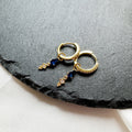 Minimalist Sapphire CZ Dangle studded hoops, sterling silver cz hoop earrings, dangle hoop earrings, hoop huggies