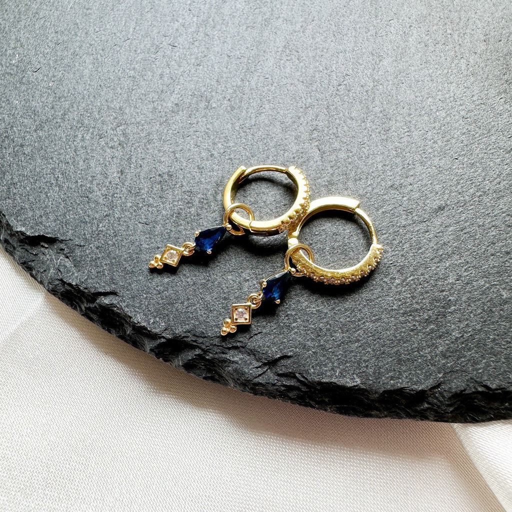 Dainty Amethyst CZ Dangle studded hoops, sterling silver cz hoop earrings, dangle hoop earrings, hoop huggies
