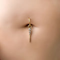 16g 14g Dainty Triple CZ Dangle Hoop Belly Ring, Titanium silver or gold, belly piercings, 8mm or 10mm, Hoop Piercing, belly hoop