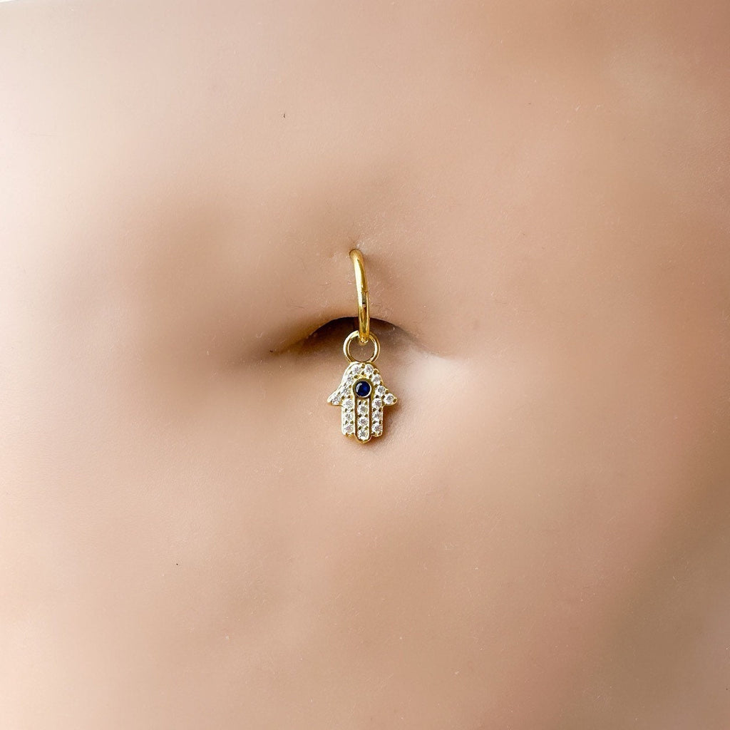 16g 14g Dainty Hamsa Hand Hoop Belly Ring, Titanium silver or gold, belly piercings, 8mm or 10mm, Hoop Piercing, belly hoop