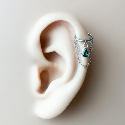 14g 16g 18g 6mm 8mm 10mm 12mm Dainty Opal Teardrop Double Chain Helix Piercing, cartilage piercing, hoop huggies, chain earrings, helix hoop
