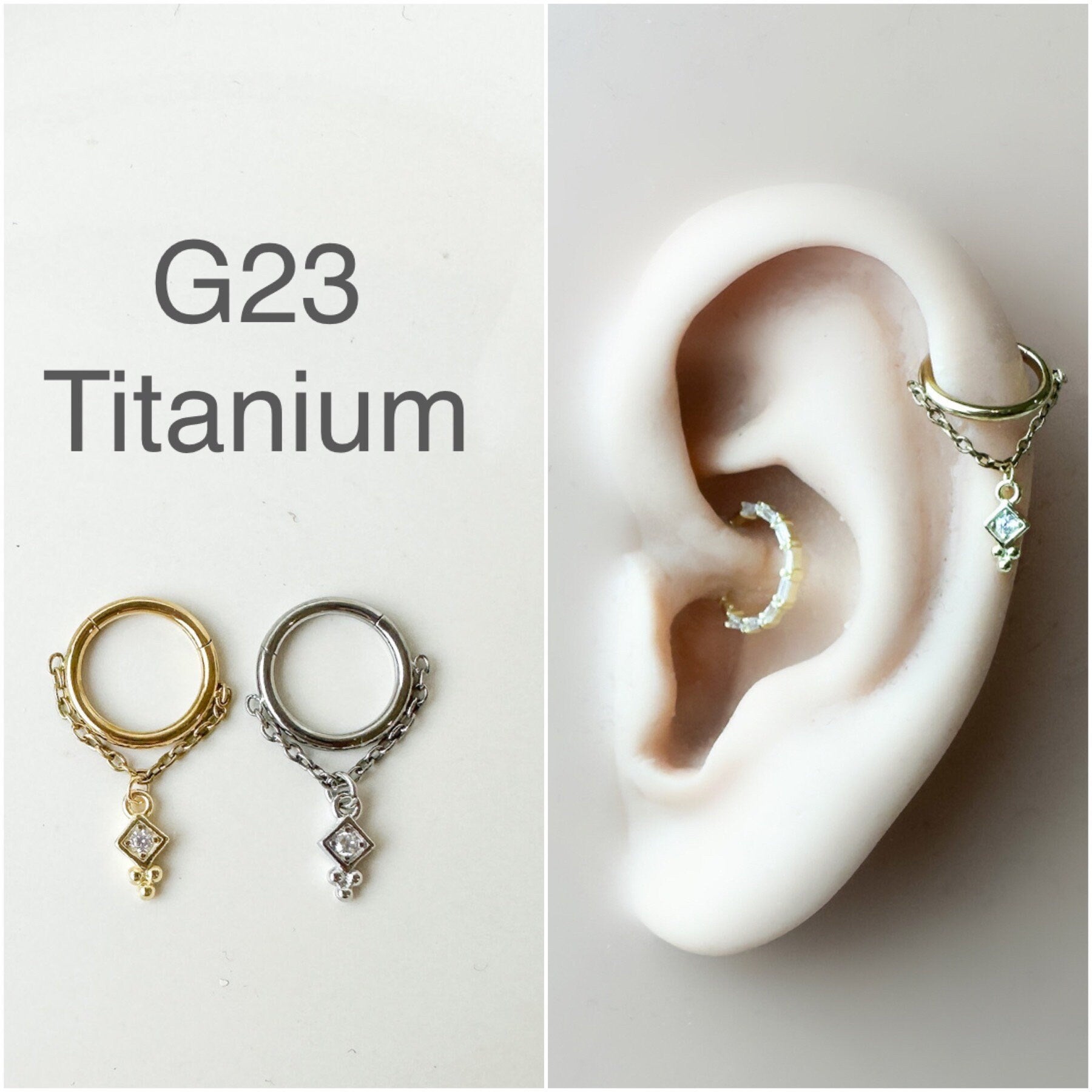 16g 18g 6mm 8mm 10mm 12mm Lena Charm Implant Grade Titanium G23 Chain Gem Hoop conch, piercing F128, helix hoop, gold hoop, silver hoop