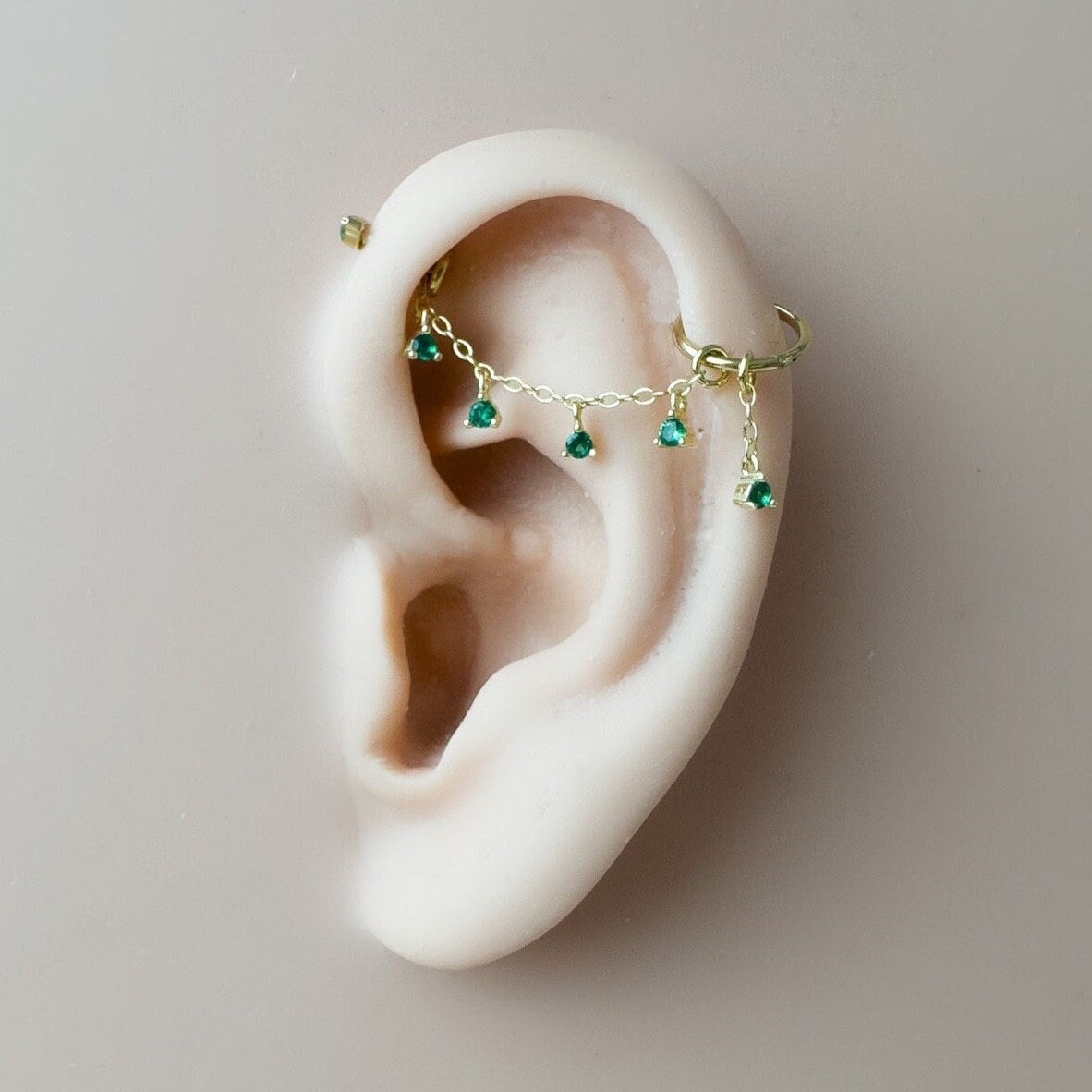 Dainty Industrial Barbell Emerald Chain (only) for Piercing, Helix Chain Piercing, Chain Earring, Conch Chain Piercing 14g, 16g, 18g