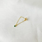Simple Dainty Drop Emerald Crystal 18kt Gold Sterling Silver Chain  conch piercing, cartilage piercing, conch hoop, chain earrings