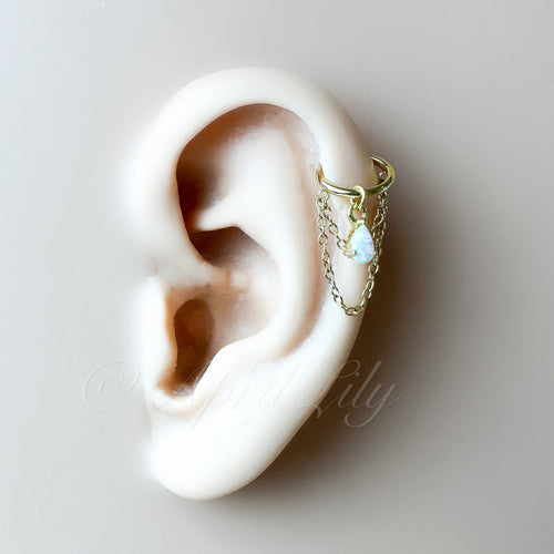 14g 16g 18g 6mm 8mm 10mm 12mm Dainty Emerald Teardrop Double Chain Helix Piercing, hoop huggies, chain earrings, helix hoops, Surgical Steel