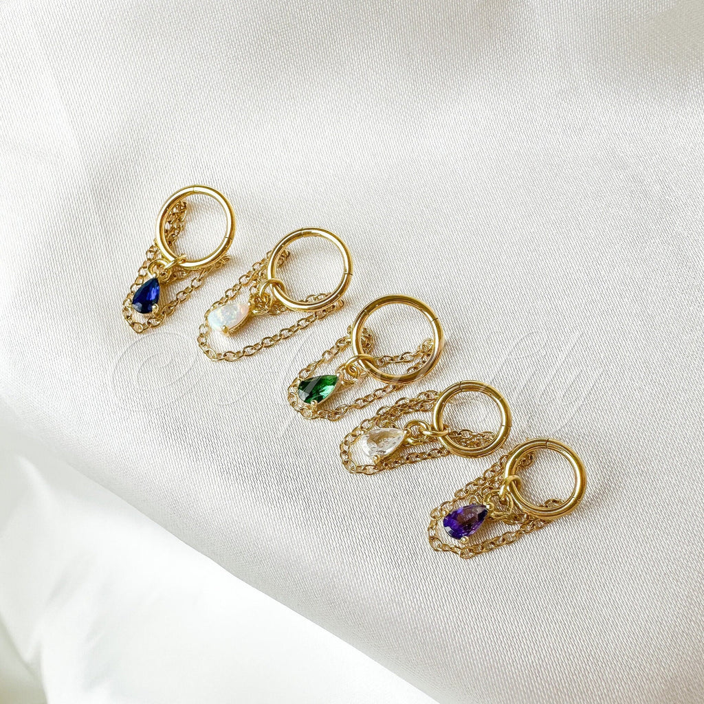 14g 16g 18g 6mm 8mm 10mm 12mm Dainty Opal Teardrop Double Chain Helix Piercing, cartilage piercing, hoop huggies, chain earrings, helix hoop