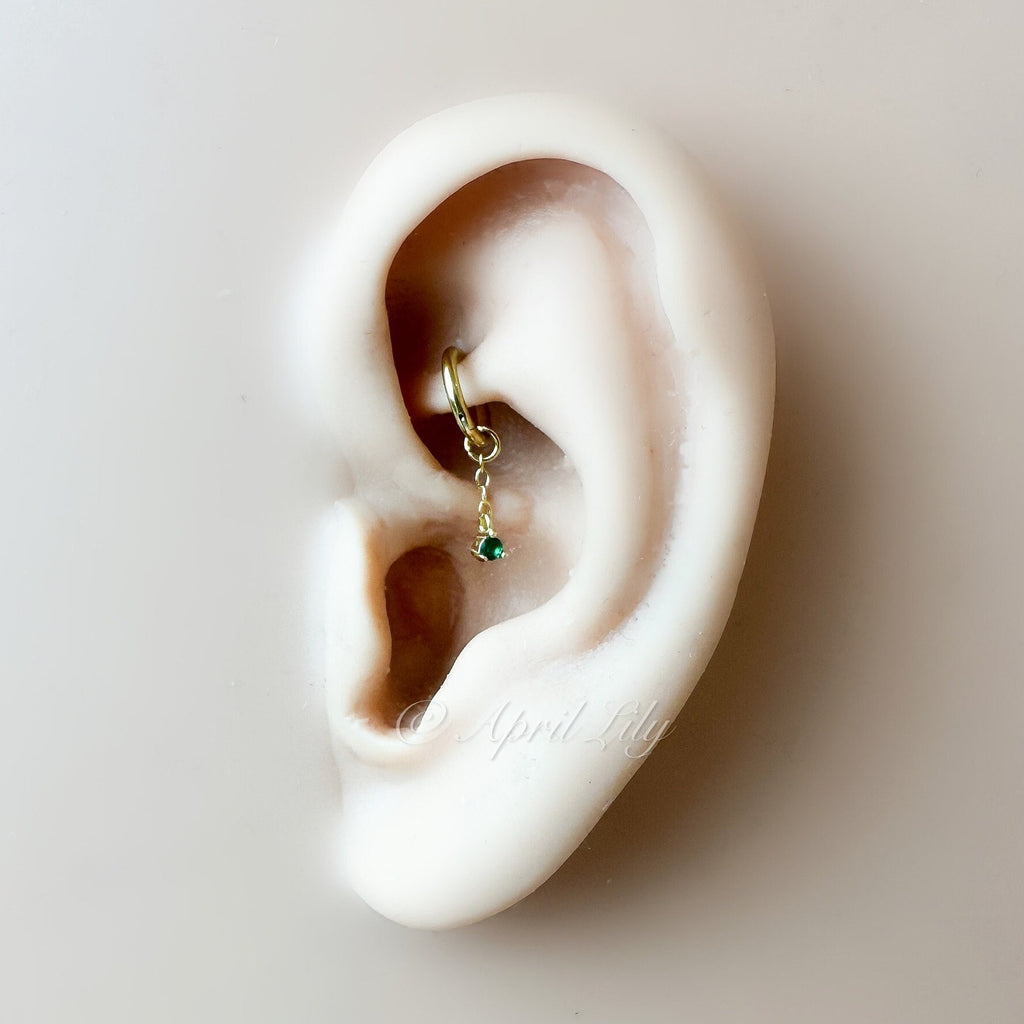 14g 16g 18g 6mm-12mm Dainty Tiny Emerald CZ Vera Dangle Charm Rook Piercing, cartilage piercing, helix hoop, clicker hoop, segment hoop