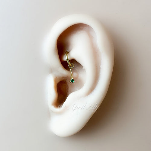 14g 16g 18g 6mm-12mm Dainty Tiny Emerald CZ Vera Dangle Charm Rook Piercing, cartilage piercing, helix hoop, clicker hoop, segment hoop