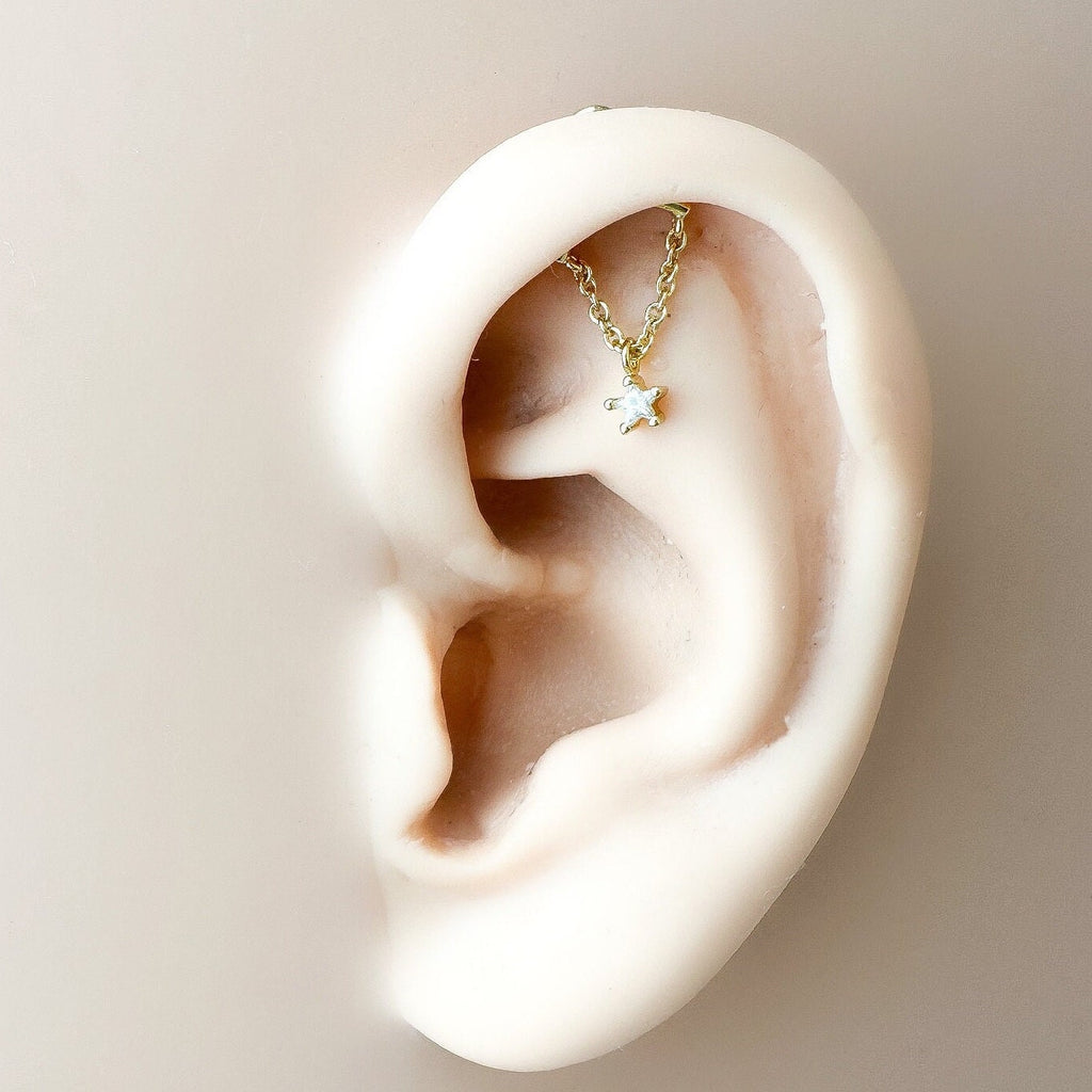 Hidden Helix Star Piercing 16g F136 Implant Grade Titanium, flat piercing, helix labret, hidden rook piercing