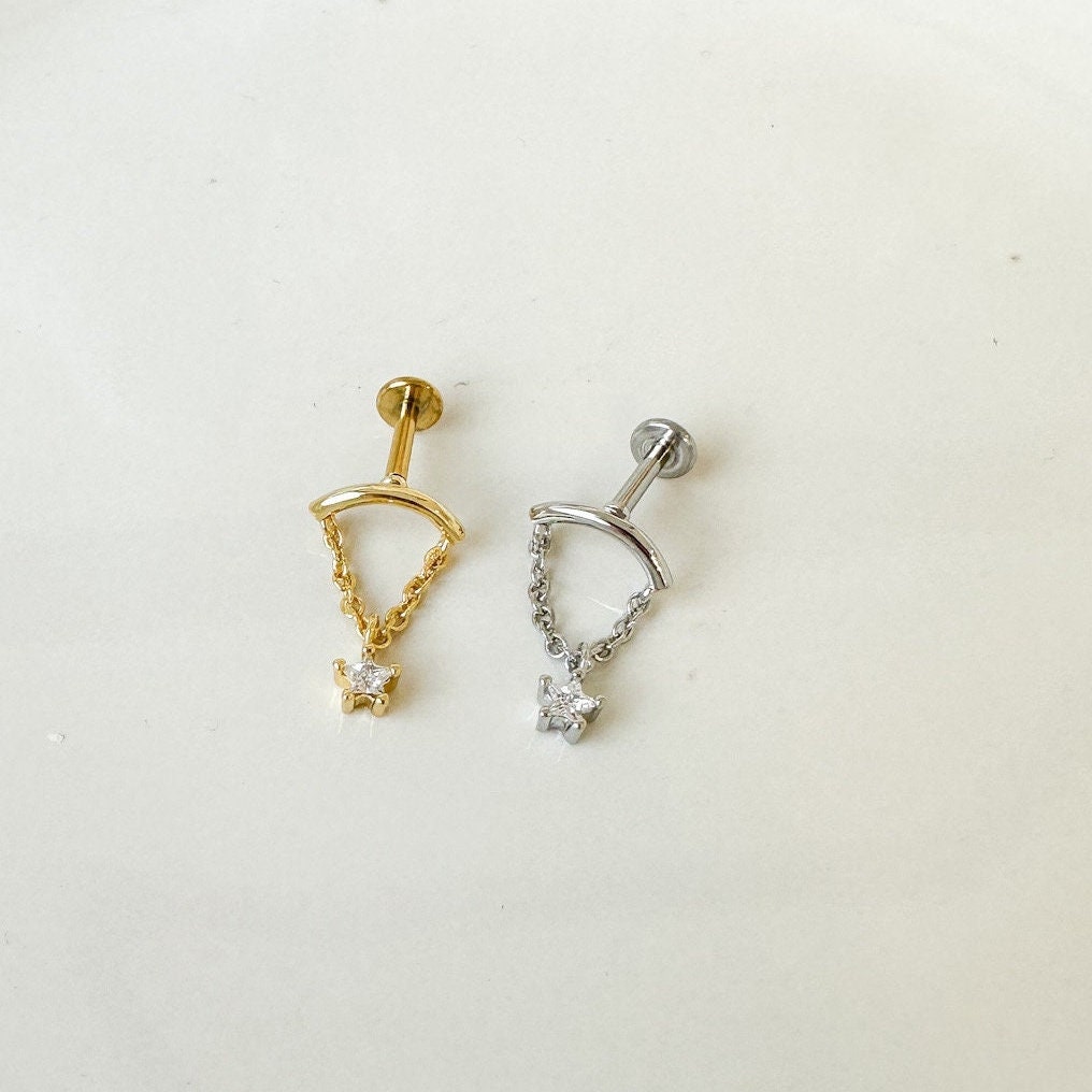 Hidden Helix Star Piercing 16g F136 Implant Grade Titanium, flat piercing, helix labret, hidden rook piercing
