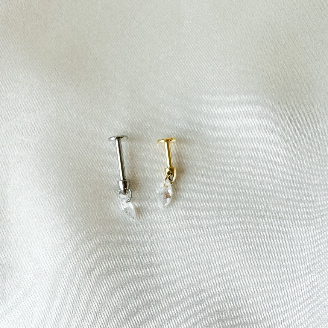 Hidden Rook Piercing 16g F136 Implant Grade Titanium Floating Marquise CZ Charm piercing, helix labret, hidden helix  piercing, tragus