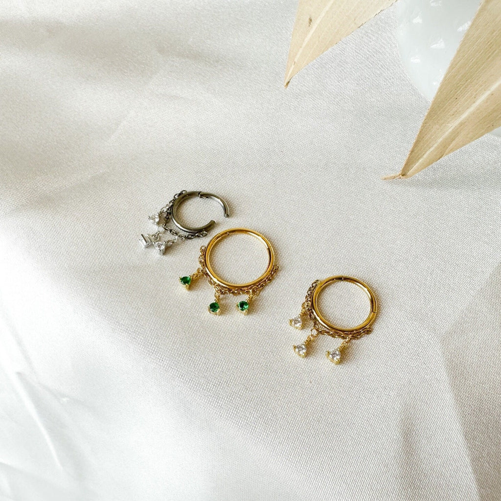 14g 16g 18g 6mm-12mm Emerald CZ Arya Implant Grade F136 Titanium Chain conch hoop, helix hoop, gold hoop, silver clicker hoop, segment ring