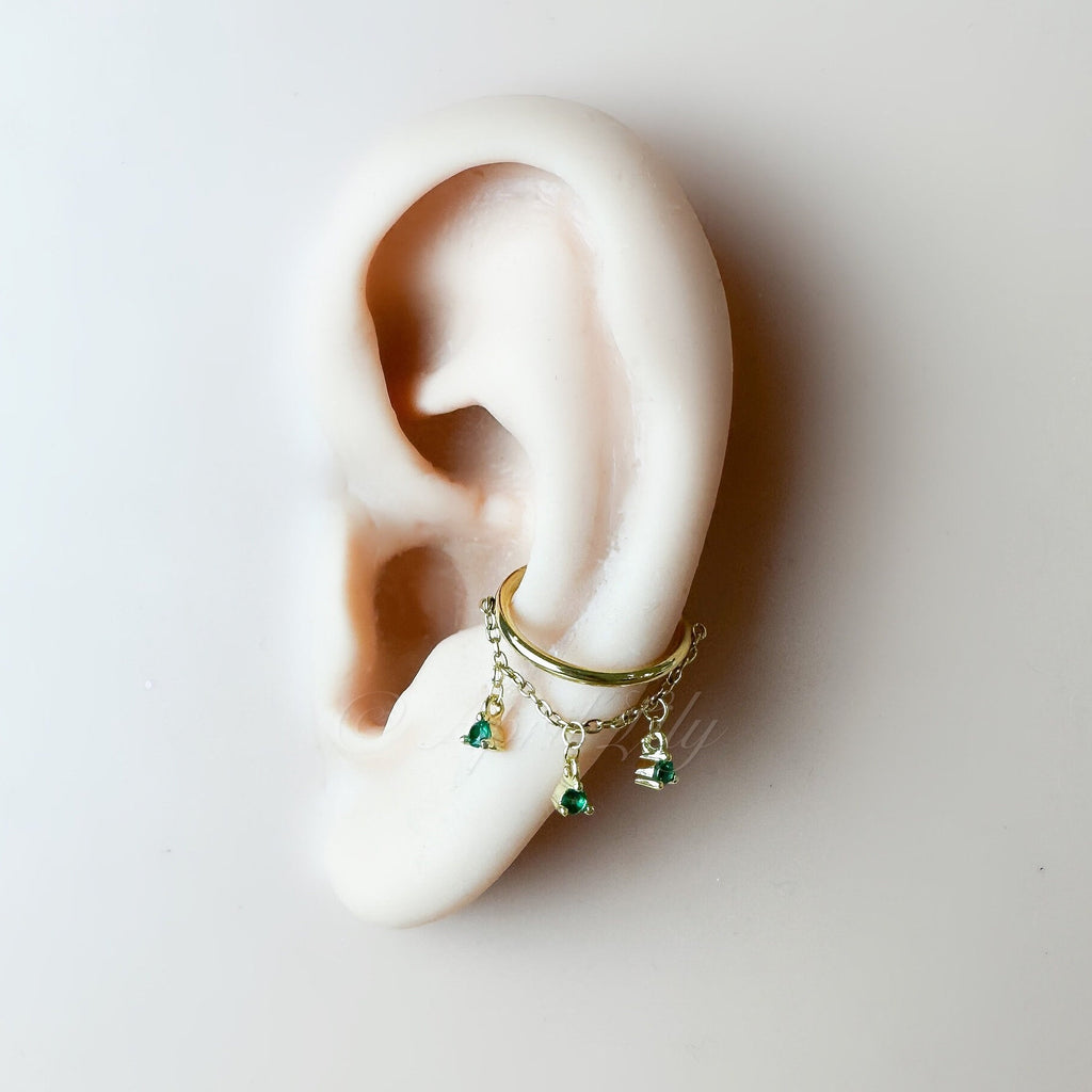 14g 16g 18g 6mm-12mm Emerald CZ Arya Implant Grade F136 Titanium Chain conch hoop, helix hoop, gold hoop, silver clicker hoop, segment ring