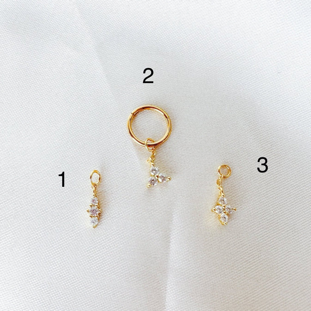 Dainty Hera CZ Dangle Helix Hoop Charm, sterling silver, 316L Surgical Steel piercing, hoop huggies, cartilage piercing, helix piercing