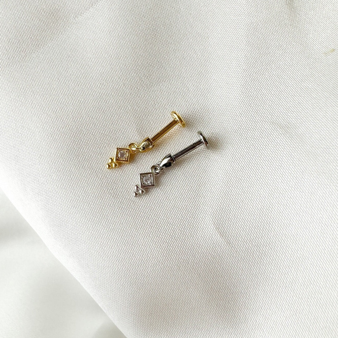Dainty F136 Titanium 16G Lena Screw Flat Back Vertical Helix Piercing Cartilage Stud Earring, Vertical rook piercing, hidden rook piercing
