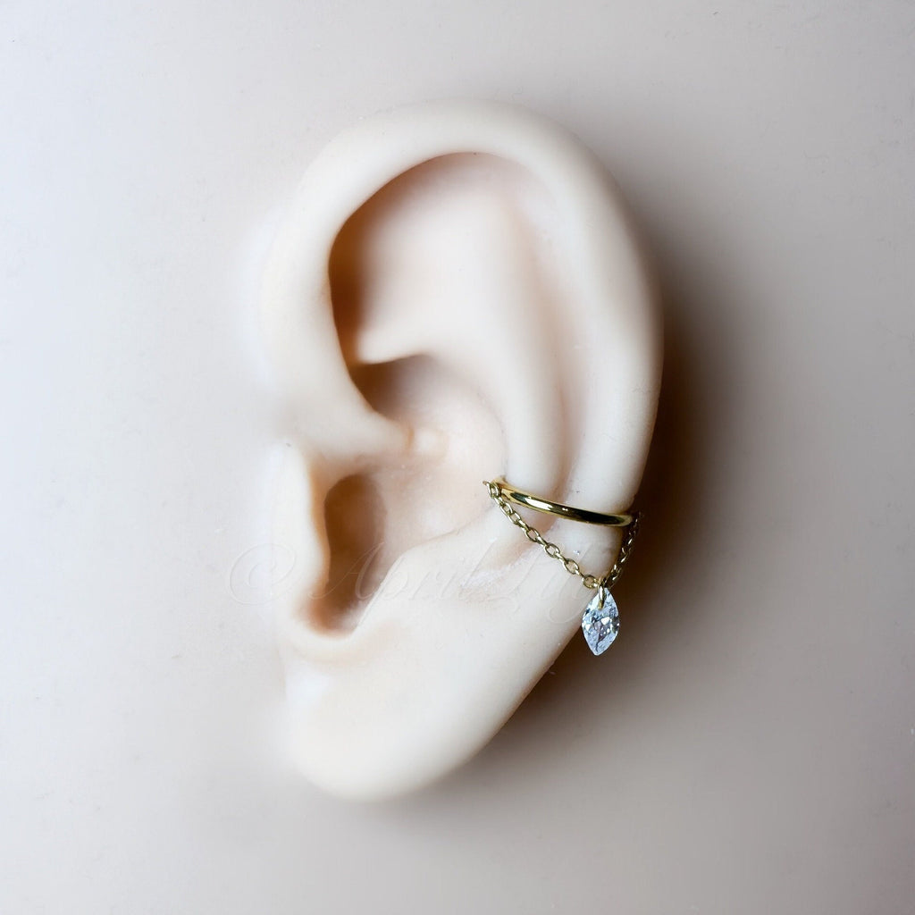 16g 18g 6mm 8mm 10mm 12mm Floating Marquise CZ Cecil Charm Implant Grade F136 Titanium Chain Conch Hoop, helix hoop, gold hoop, silver hoop
