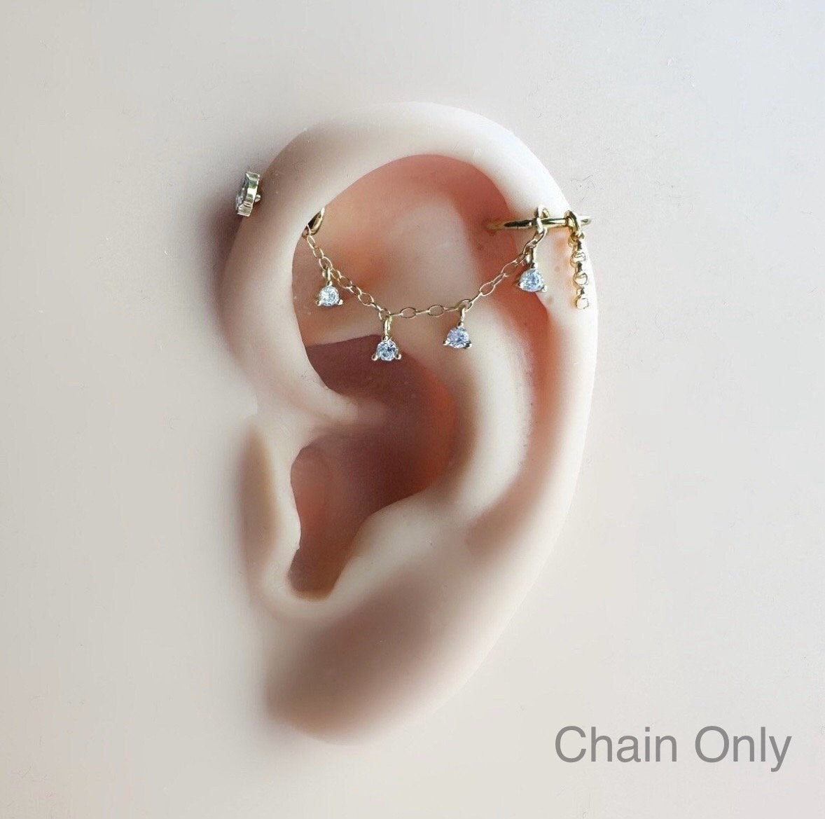 Dainty Industrial Barbell Amethyst CZ Chain (only) for Piercing, Helix Chain Piercing, Chain Earring,Conch Chain Piercing 14g, 16g, 18g