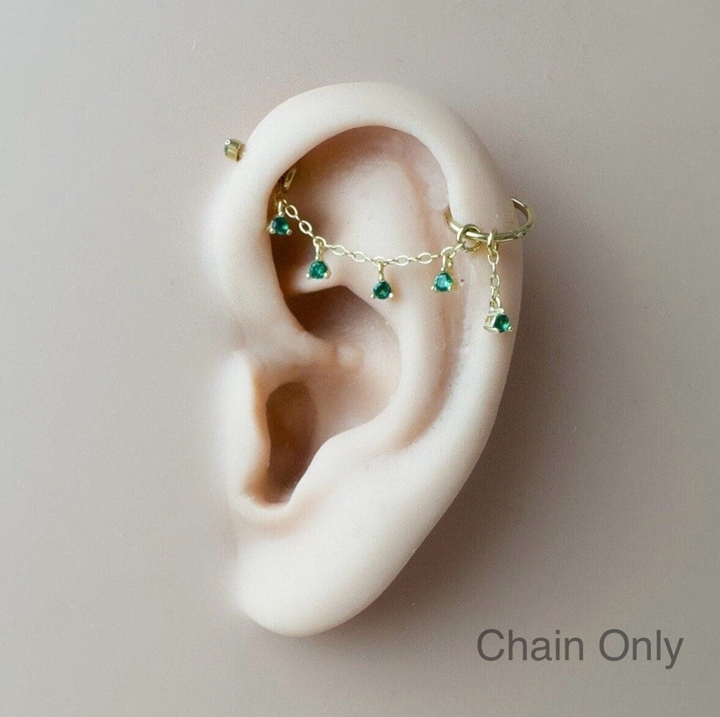 Dainty Industrial Barbell Emerald Chain (only) for Piercing, Helix Chain Piercing, Chain Earring, Conch Chain Piercing 14g, 16g, 18g