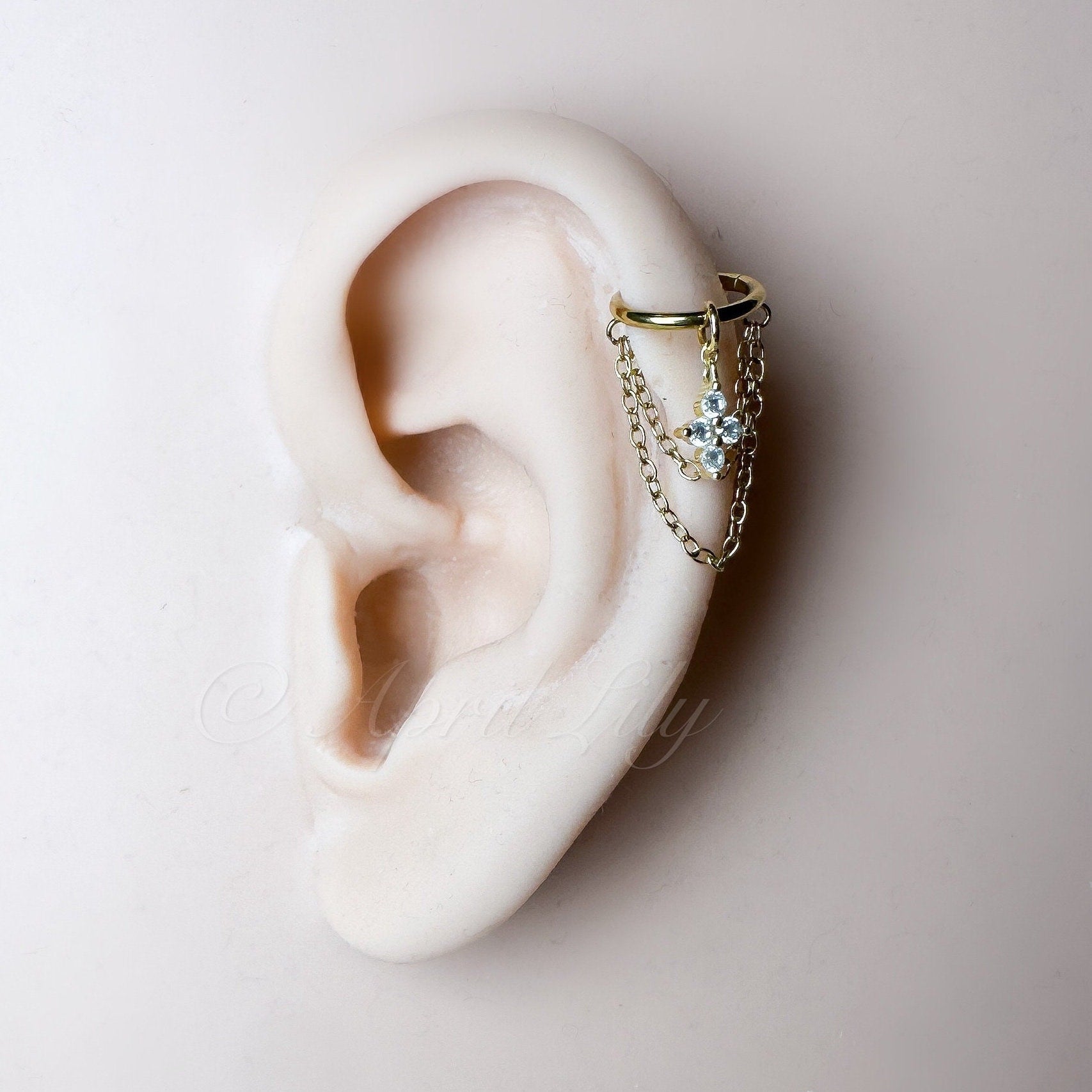 6mm-12mm Dainty Hera Charm Silver Double Chain Helix Piercing, hoop huggies, chain earrings, helix hoops, 16g 18g stainless
