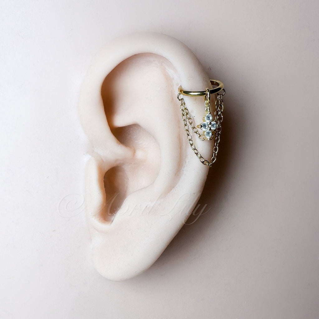 14g, 16g, 18g 6mm 8mm 10mm 12mm Dainty Hera Charm Double Chain Helix Piercing, cartilage piercing, hoop huggies, helix hoop, stainless steel