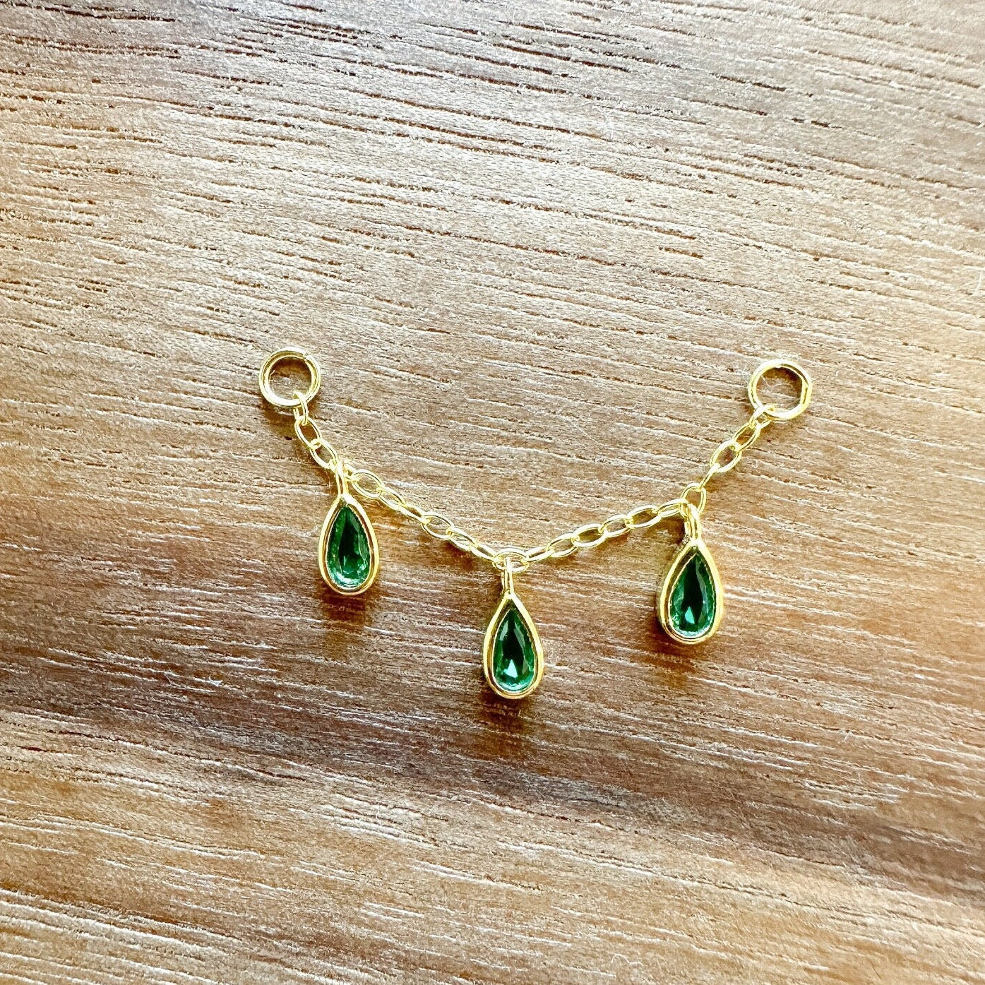 Dainty Industrial Barbell Ruby CZ Triple Pear Shaped Charm Chain (only) for Piercing, Helix Chain Earring,Conch Chain Piercing 14g, 16g, 18g