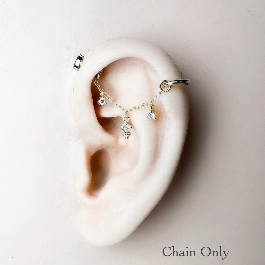 Dainty Industrial Barbell Lena Charm Chain (only) for Piercing, Helix Chain Piercing, Chain Earring, Conch Chain Piercing 14g, 16g, 18g