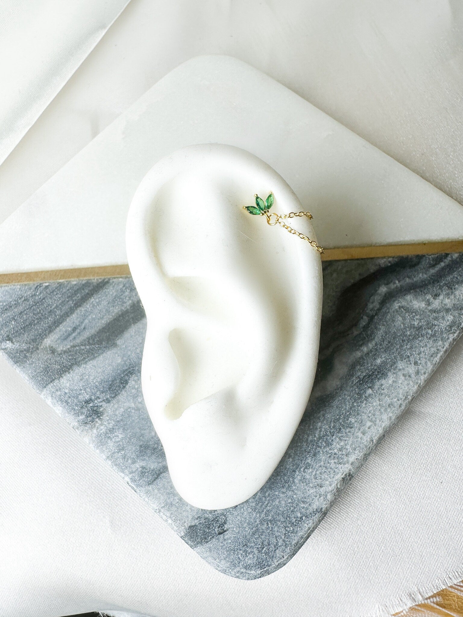 Dainty Double Chain Helix Piercing Diamond CZ, cartilage piercing, hoop huggies, body piercing, chain earrings, helix hoops, minimalist
