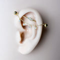 Dainty Industrial Barbell and CZ Chain for Piercing, Gold Sterling Helix Chain Piercing, Chain Earring,Conch Chain Piercing 14g, 16g, 18g