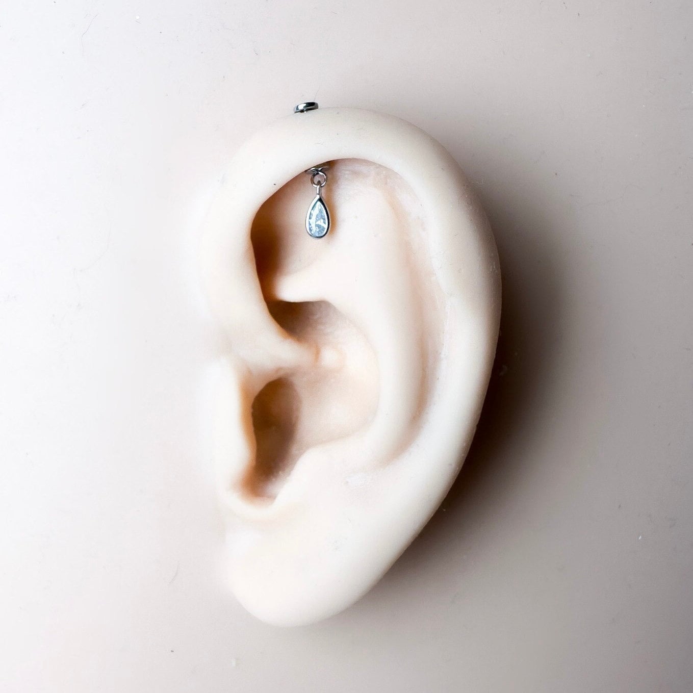 Dainty Opal CZ Pear F136 Titanium 16G 18g Push Pin Flat Back Vertical Helix Piercing, Vertical hidden rook piercing
