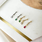 Dainty Diamond CZ Pear F136 Titanium 16G 18g Push Pin Flat Back Vertical Helix Piercing, Vertical hidden rook piercing