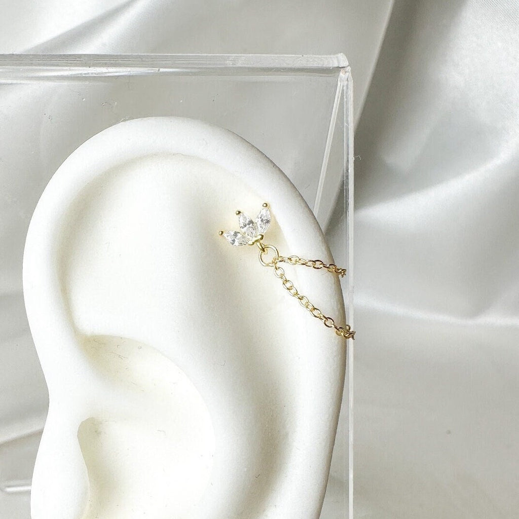 Dainty Double Chain Helix Piercing Diamond CZ, cartilage piercing, hoop huggies, body piercing, chain earrings, helix hoops, minimalist