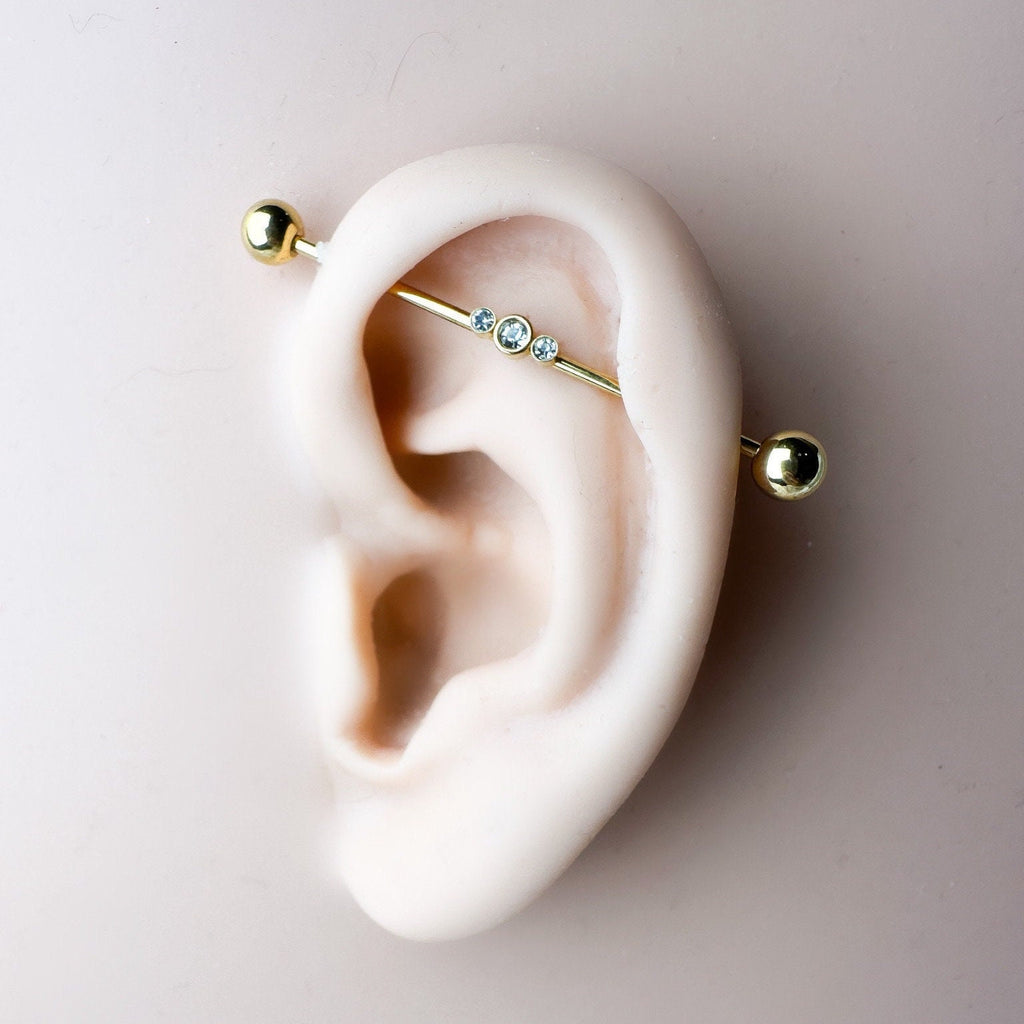 Dainty Industrial Barbell and CZ Chain for Piercing, Gold Sterling Helix Chain Piercing, Chain Earring,Conch Chain Piercing 14g, 16g, 18g