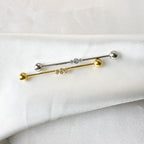Dainty Industrial Barbell and CZ Chain for Piercing, Gold Sterling Helix Chain Piercing, Chain Earring,Conch Chain Piercing 14g, 16g, 18g