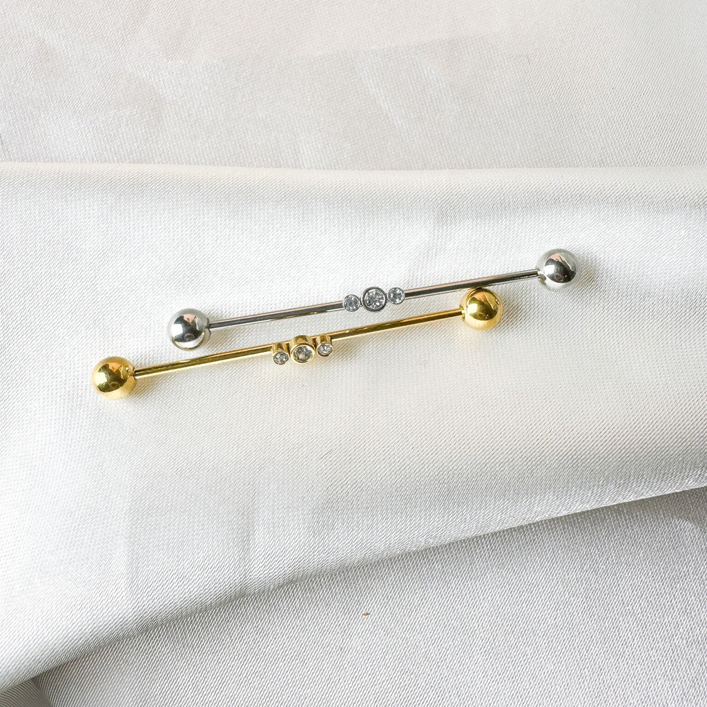 Dainty Industrial Barbell and CZ Chain for Piercing, Gold Sterling Helix Chain Piercing, Chain Earring,Conch Chain Piercing 14g, 16g, 18g
