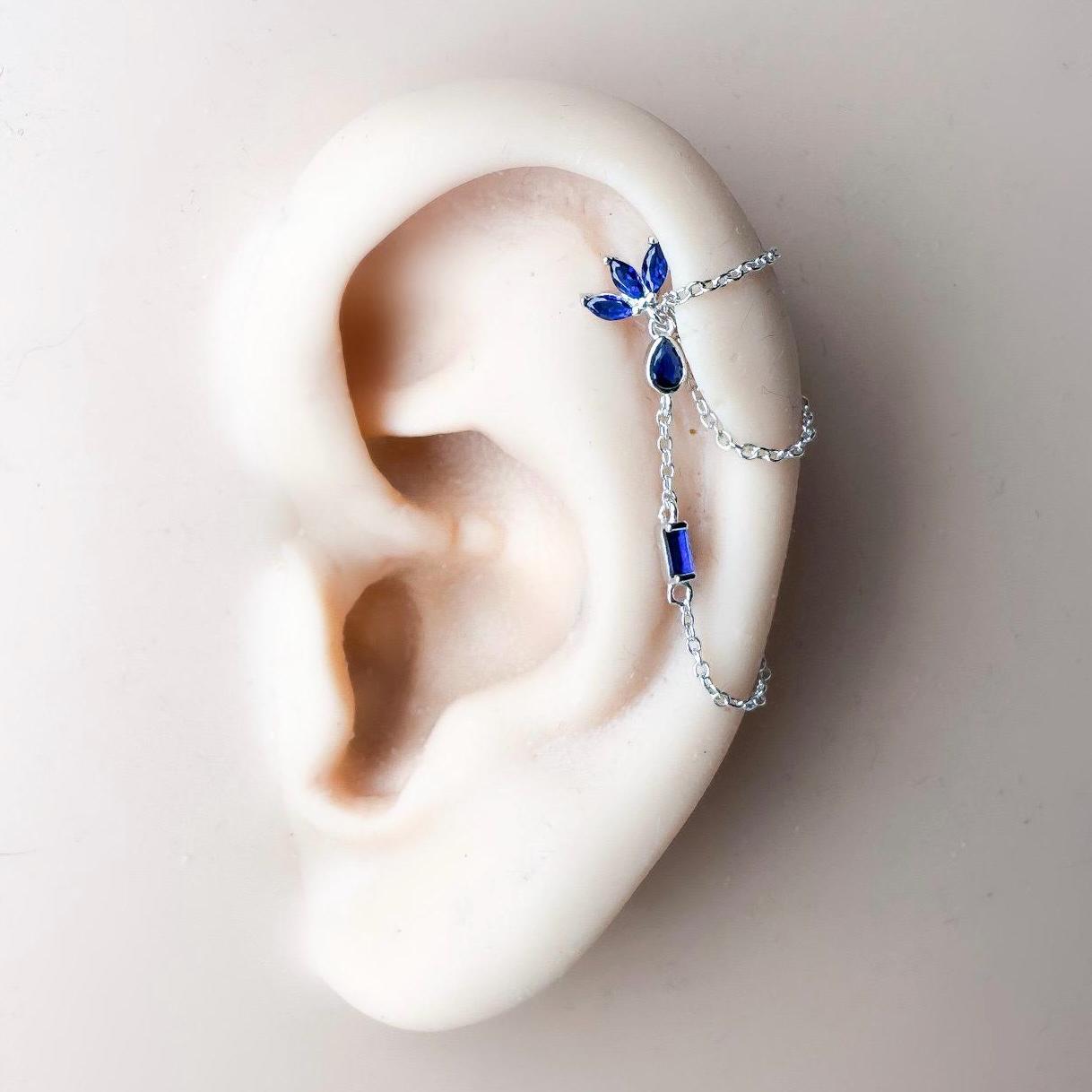 Dainty Triple Chain Sapphire CZ Helix Piercing 20g, cartilage piercing, hoop huggies, body piercing, chain earrings, helix hoops, minimalist